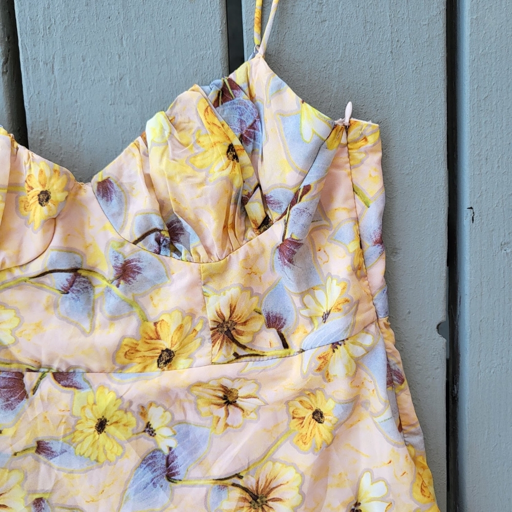 Petal and Pup Yellow Floral Midi Dress XL Bustier Bodice‎ A-line Silhouette - Picture 5 of 6